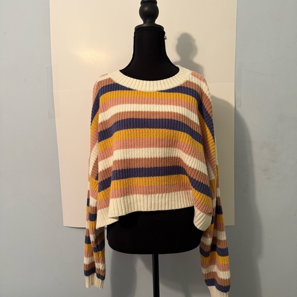 Hollister Sweaters - Hollister Colorful Striped Crew Neck Sweater cropped